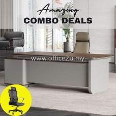 COMBO-SY20165 : SYNERGY SERIES DIRECTOR TABLE SET C/W SIDE CABINET AND POWER MODULE WITH WESTON HIGHBACK MESH CHAIR
